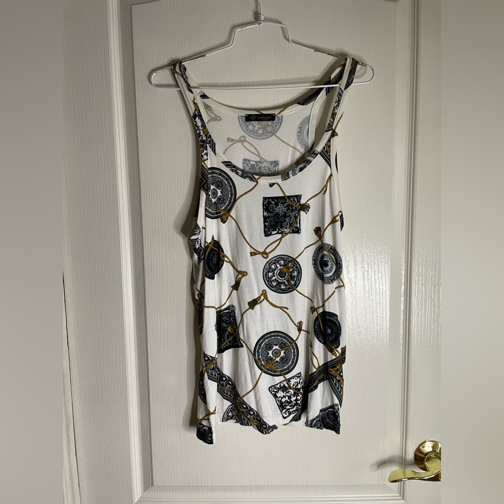 Versace Women's White and Black Tank Top